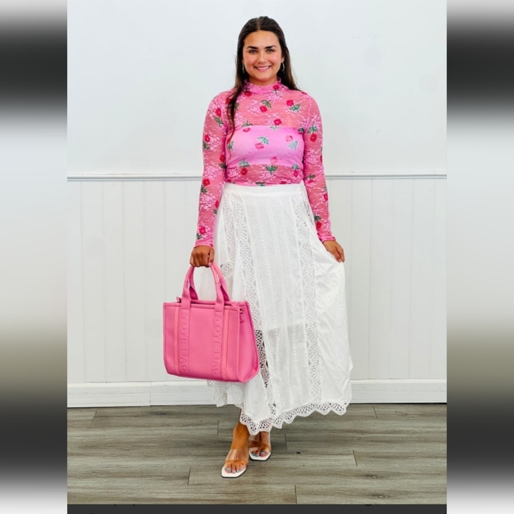 Baevely Ivory Eyelet Lace Midi Skirt - Size Medium